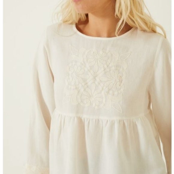 Maria Filo Long Sleeve Peasant Embroidered Linen Blend Blouse NWT. - Picture 2 of 11